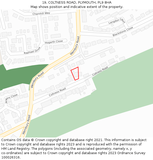 19, COLTNESS ROAD, PLYMOUTH, PL9 8HA: Location map and indicative extent of plot