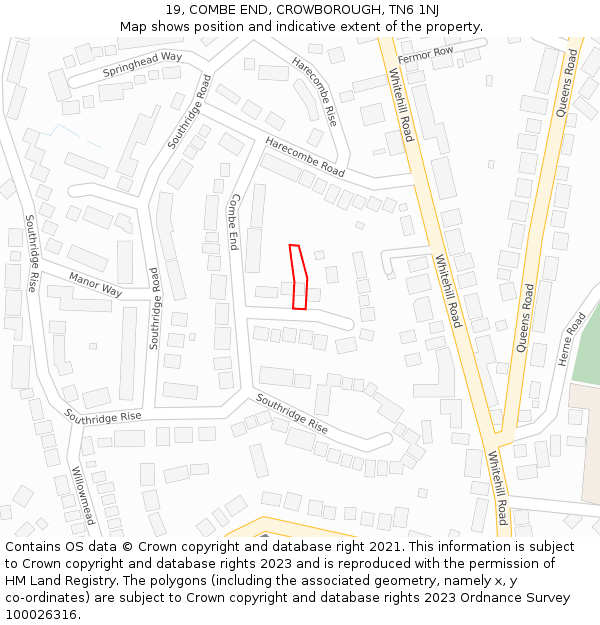 19, COMBE END, CROWBOROUGH, TN6 1NJ: Location map and indicative extent of plot