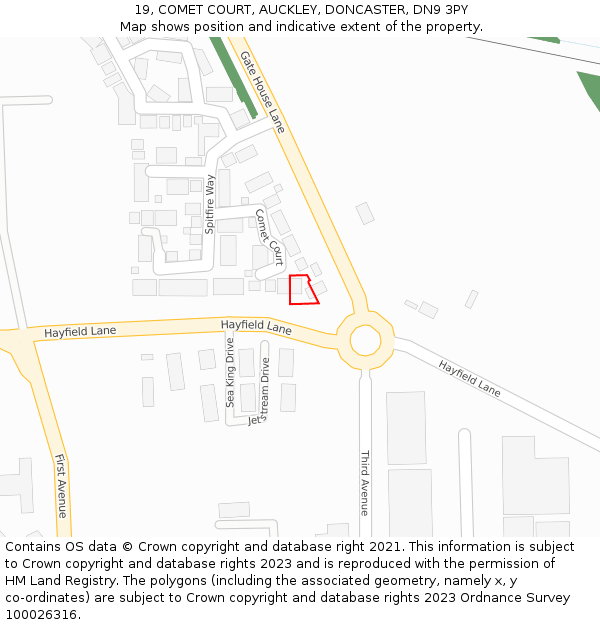19, COMET COURT, AUCKLEY, DONCASTER, DN9 3PY: Location map and indicative extent of plot