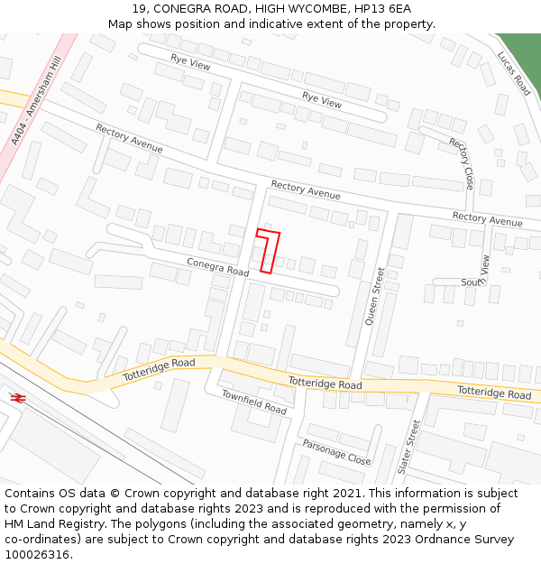 19, CONEGRA ROAD, HIGH WYCOMBE, HP13 6EA: Location map and indicative extent of plot