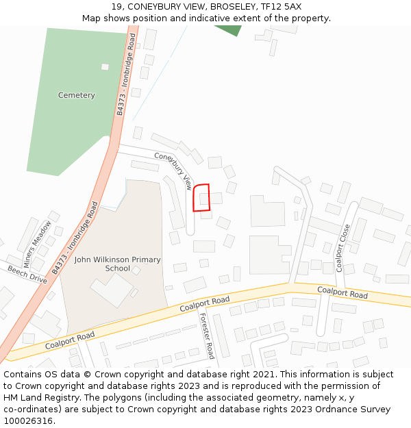 19, CONEYBURY VIEW, BROSELEY, TF12 5AX: Location map and indicative extent of plot