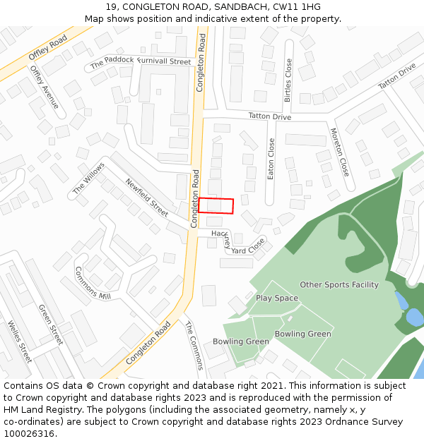 19, CONGLETON ROAD, SANDBACH, CW11 1HG: Location map and indicative extent of plot