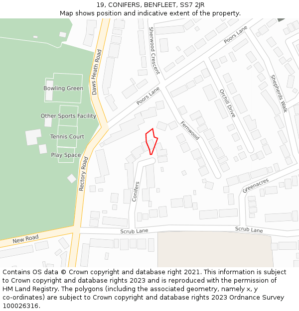 19, CONIFERS, BENFLEET, SS7 2JR: Location map and indicative extent of plot