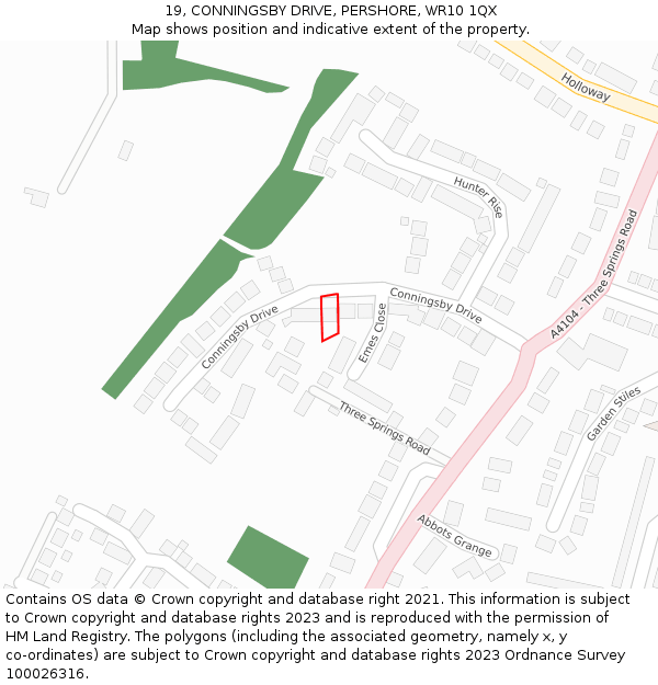 19, CONNINGSBY DRIVE, PERSHORE, WR10 1QX: Location map and indicative extent of plot