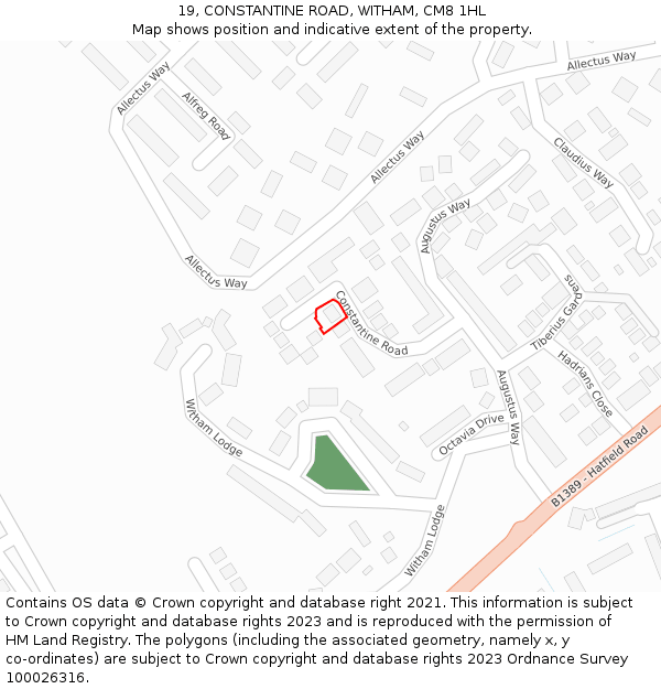 19, CONSTANTINE ROAD, WITHAM, CM8 1HL: Location map and indicative extent of plot