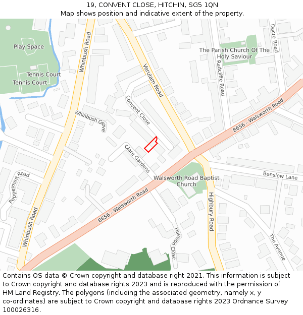 19, CONVENT CLOSE, HITCHIN, SG5 1QN: Location map and indicative extent of plot