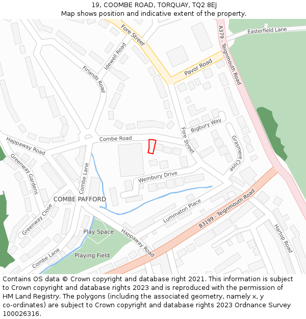 19, COOMBE ROAD, TORQUAY, TQ2 8EJ: Location map and indicative extent of plot