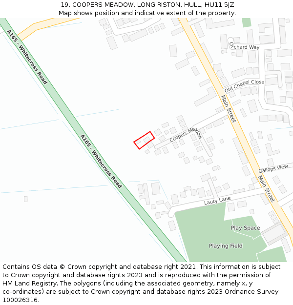 19, COOPERS MEADOW, LONG RISTON, HULL, HU11 5JZ: Location map and indicative extent of plot