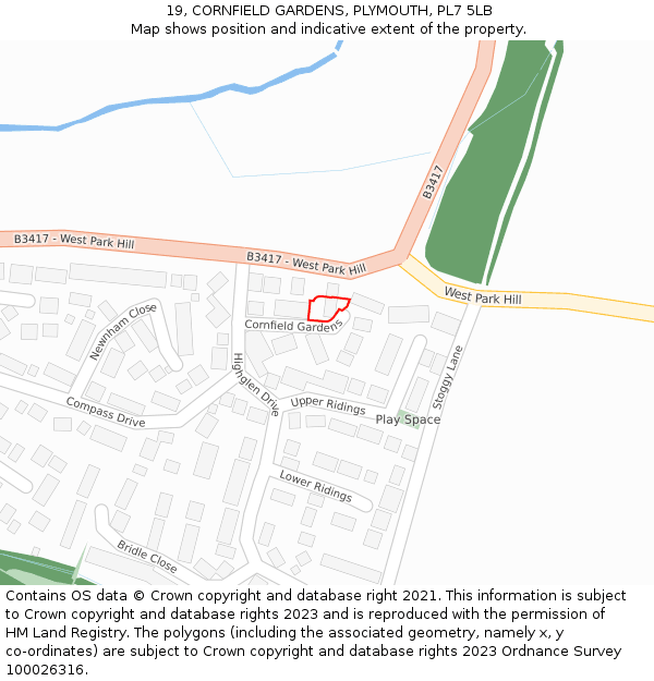 19, CORNFIELD GARDENS, PLYMOUTH, PL7 5LB: Location map and indicative extent of plot