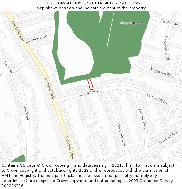 19, CORNWALL ROAD, SOUTHAMPTON, SO18 2AS: Location map and indicative extent of plot