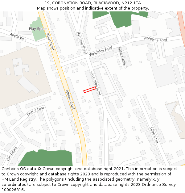 19, CORONATION ROAD, BLACKWOOD, NP12 1EA: Location map and indicative extent of plot
