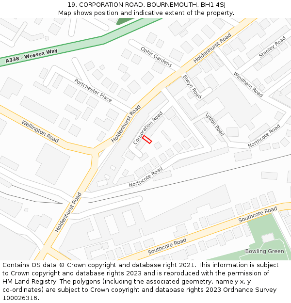 19, CORPORATION ROAD, BOURNEMOUTH, BH1 4SJ: Location map and indicative extent of plot