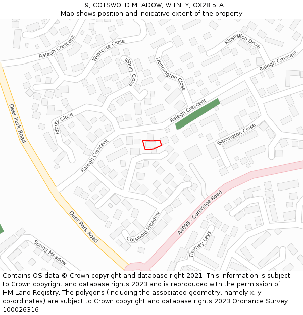 19, COTSWOLD MEADOW, WITNEY, OX28 5FA: Location map and indicative extent of plot