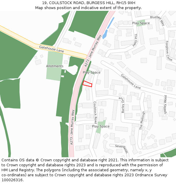 19, COULSTOCK ROAD, BURGESS HILL, RH15 9XH: Location map and indicative extent of plot