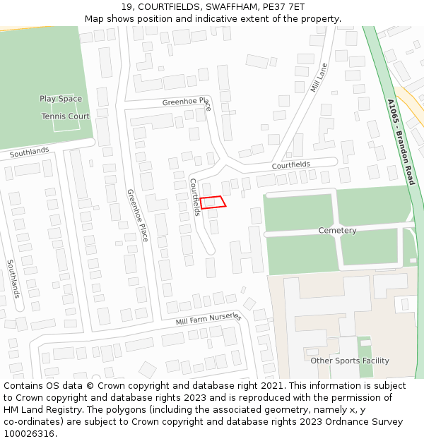 19, COURTFIELDS, SWAFFHAM, PE37 7ET: Location map and indicative extent of plot