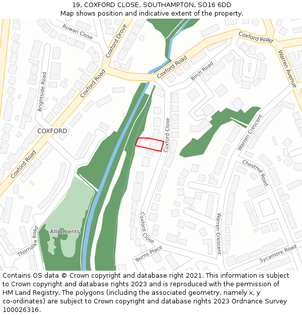 19, COXFORD CLOSE, SOUTHAMPTON, SO16 6DD: Location map and indicative extent of plot