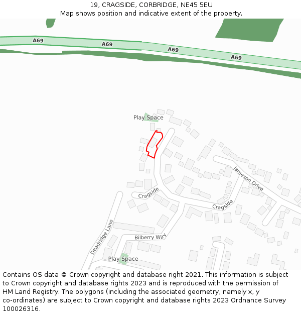 19, CRAGSIDE, CORBRIDGE, NE45 5EU: Location map and indicative extent of plot