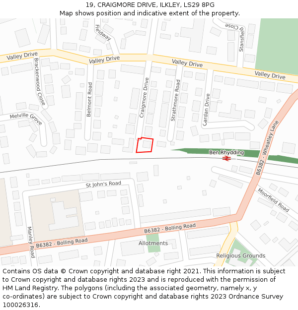 19, CRAIGMORE DRIVE, ILKLEY, LS29 8PG: Location map and indicative extent of plot