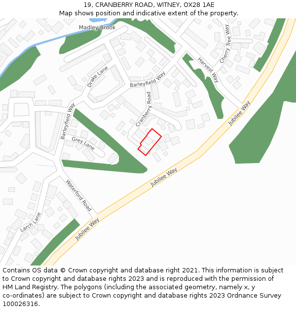 19, CRANBERRY ROAD, WITNEY, OX28 1AE: Location map and indicative extent of plot