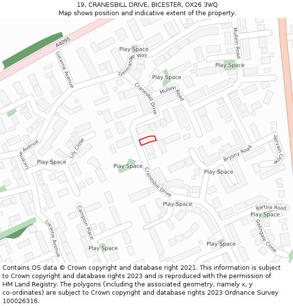 19, CRANESBILL DRIVE, BICESTER, OX26 3WQ: Location map and indicative extent of plot