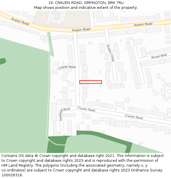 19, CRAVEN ROAD, ORPINGTON, BR6 7RU: Location map and indicative extent of plot