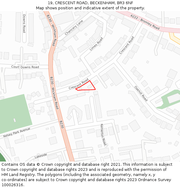 19, CRESCENT ROAD, BECKENHAM, BR3 6NF: Location map and indicative extent of plot