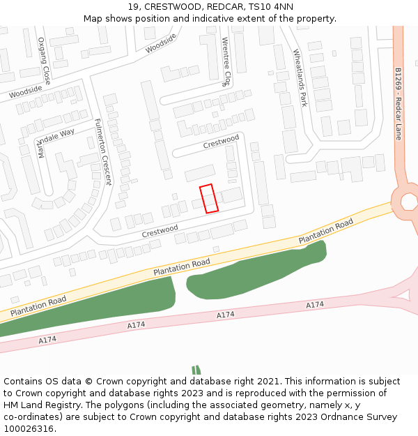 19, CRESTWOOD, REDCAR, TS10 4NN: Location map and indicative extent of plot