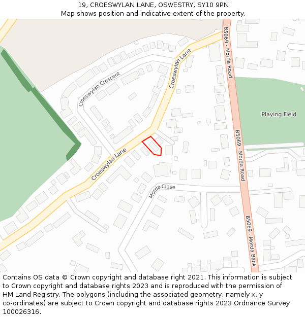 19, CROESWYLAN LANE, OSWESTRY, SY10 9PN: Location map and indicative extent of plot