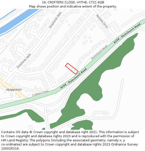 19, CROFTERS CLOSE, HYTHE, CT21 6QB: Location map and indicative extent of plot