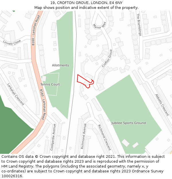 19, CROFTON GROVE, LONDON, E4 6NY: Location map and indicative extent of plot