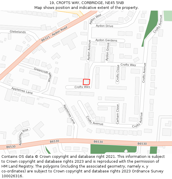 19, CROFTS WAY, CORBRIDGE, NE45 5NB: Location map and indicative extent of plot