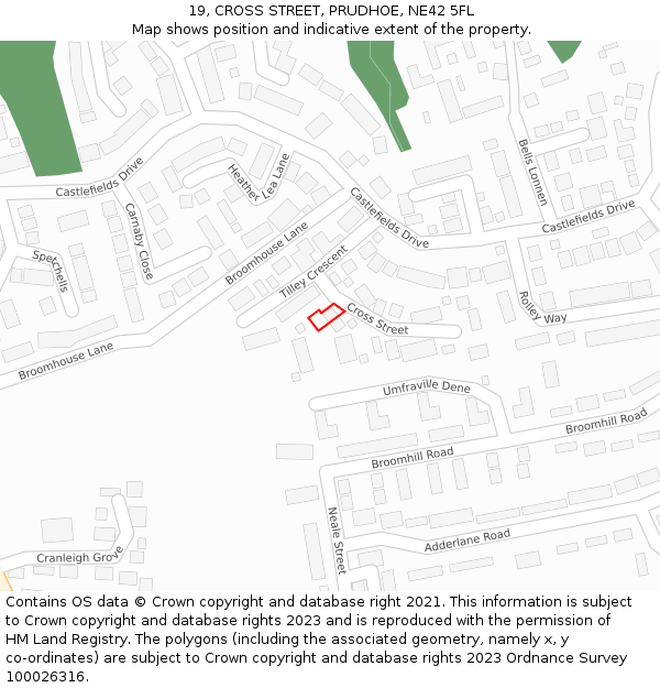 19, CROSS STREET, PRUDHOE, NE42 5FL: Location map and indicative extent of plot