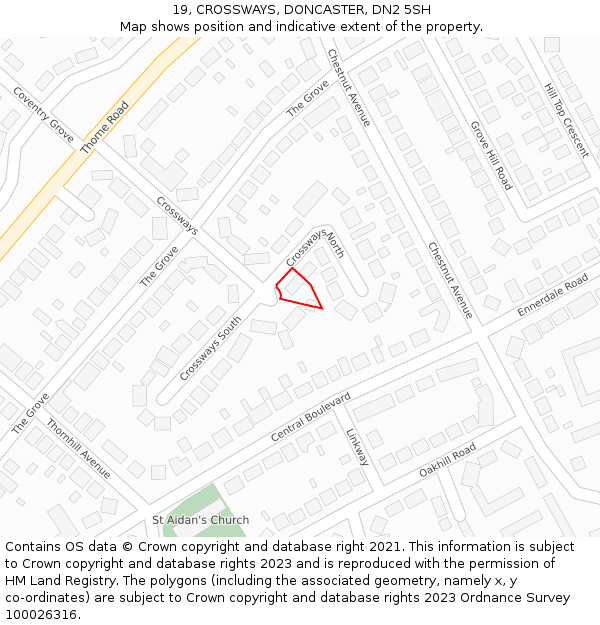 19, CROSSWAYS, DONCASTER, DN2 5SH: Location map and indicative extent of plot