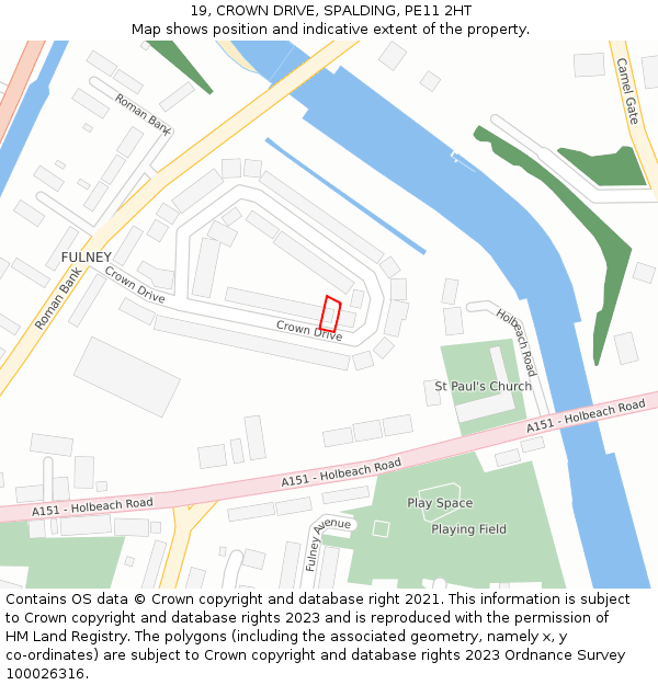 19, CROWN DRIVE, SPALDING, PE11 2HT: Location map and indicative extent of plot