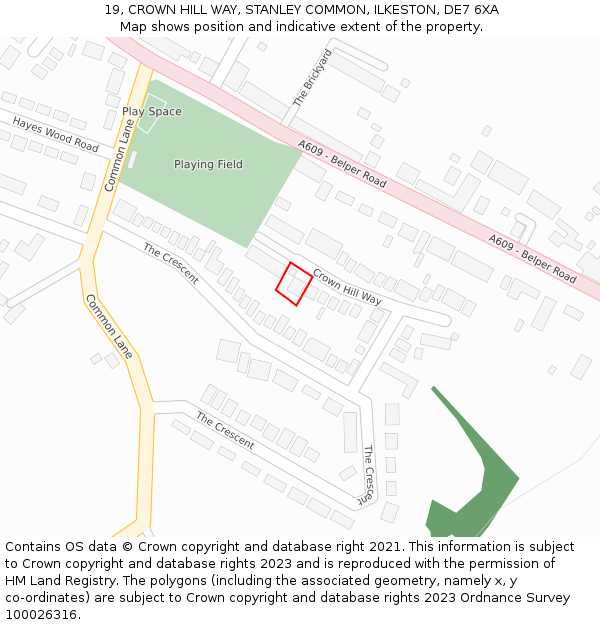 19, CROWN HILL WAY, STANLEY COMMON, ILKESTON, DE7 6XA: Location map and indicative extent of plot