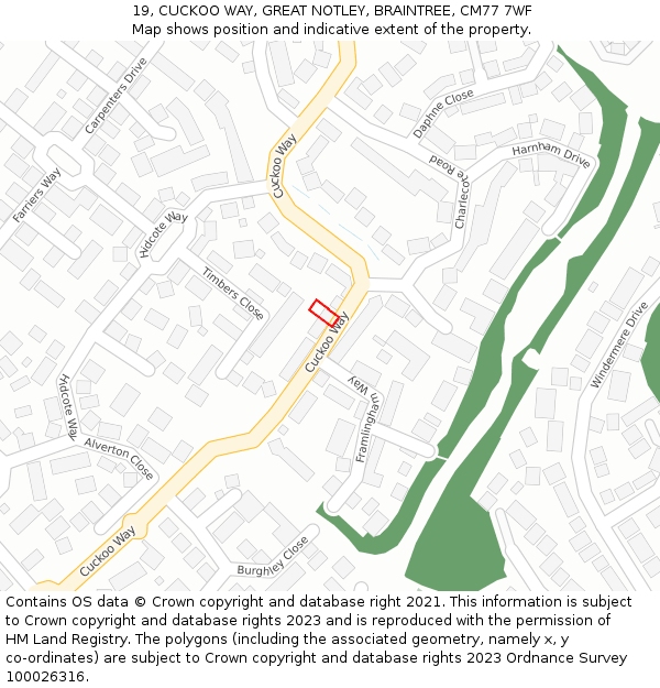 19, CUCKOO WAY, GREAT NOTLEY, BRAINTREE, CM77 7WF: Location map and indicative extent of plot