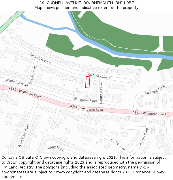 19, CUDNELL AVENUE, BOURNEMOUTH, BH11 9BZ: Location map and indicative extent of plot