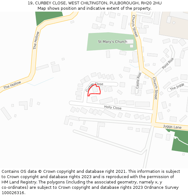 19, CURBEY CLOSE, WEST CHILTINGTON, PULBOROUGH, RH20 2HU: Location map and indicative extent of plot