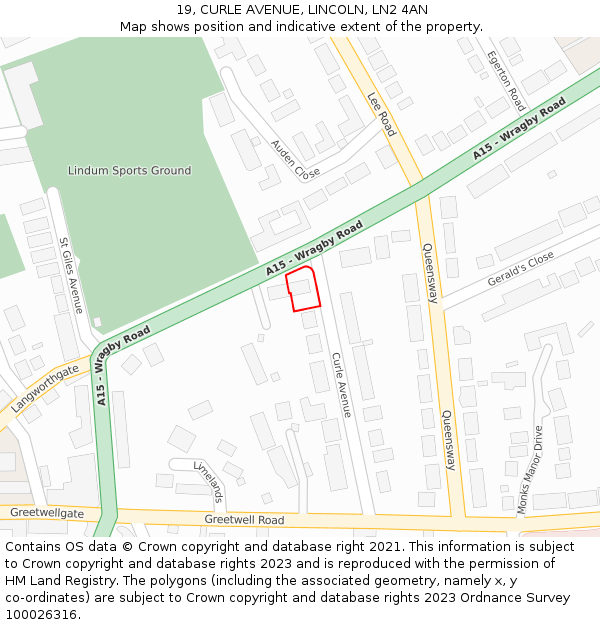 19, CURLE AVENUE, LINCOLN, LN2 4AN: Location map and indicative extent of plot