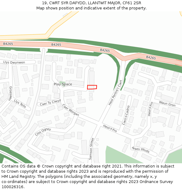 19, CWRT SYR DAFYDD, LLANTWIT MAJOR, CF61 2SR: Location map and indicative extent of plot