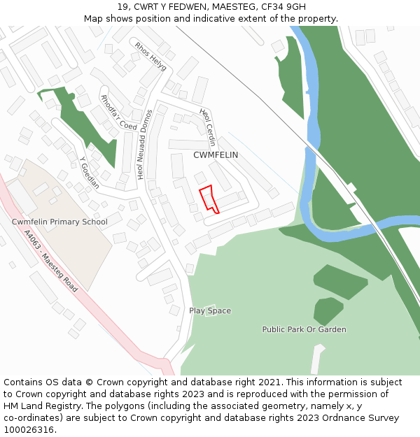 19, CWRT Y FEDWEN, MAESTEG, CF34 9GH: Location map and indicative extent of plot