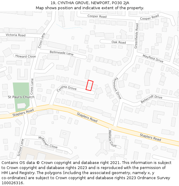 19, CYNTHIA GROVE, NEWPORT, PO30 2JA: Location map and indicative extent of plot