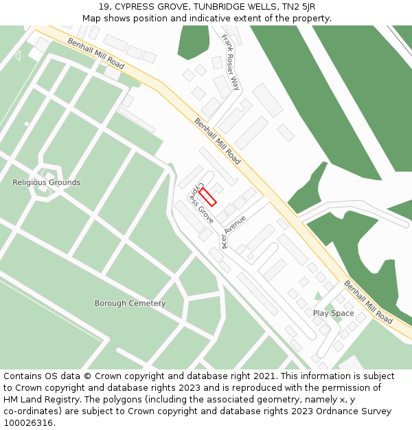 19, CYPRESS GROVE, TUNBRIDGE WELLS, TN2 5JR: Location map and indicative extent of plot