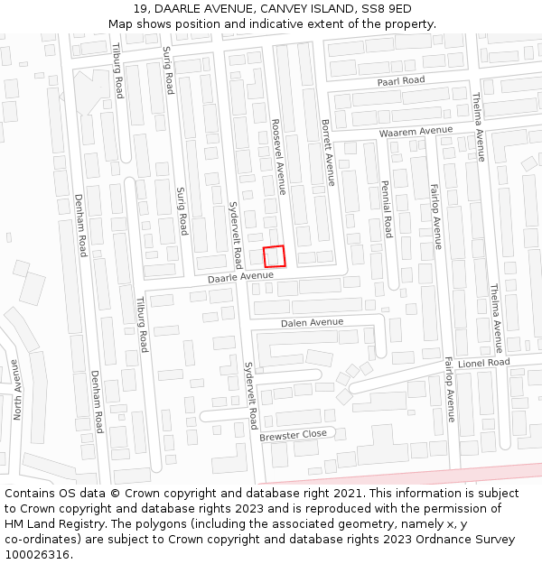 19, DAARLE AVENUE, CANVEY ISLAND, SS8 9ED: Location map and indicative extent of plot