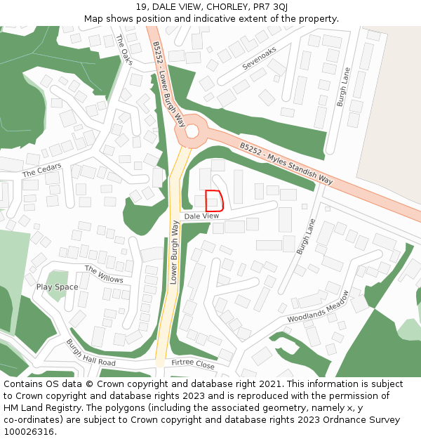 19, DALE VIEW, CHORLEY, PR7 3QJ: Location map and indicative extent of plot