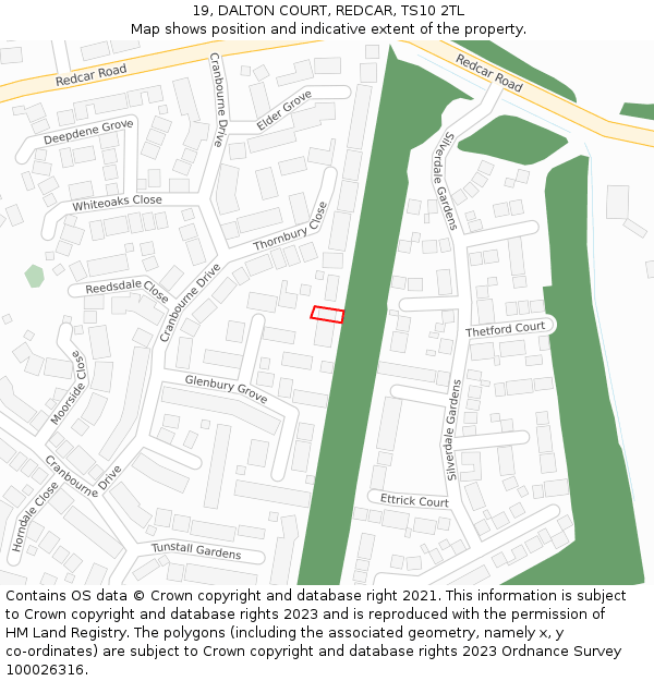 19, DALTON COURT, REDCAR, TS10 2TL: Location map and indicative extent of plot