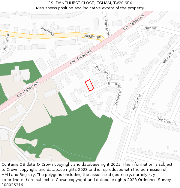 19, DANEHURST CLOSE, EGHAM, TW20 9PX: Location map and indicative extent of plot