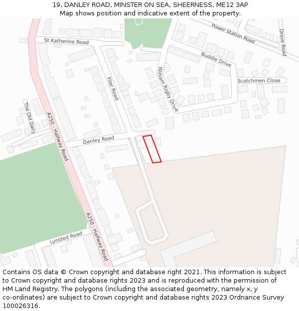 19, DANLEY ROAD, MINSTER ON SEA, SHEERNESS, ME12 3AP: Location map and indicative extent of plot