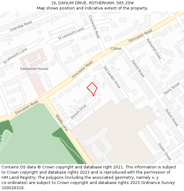 19, DANUM DRIVE, ROTHERHAM, S65 2SW: Location map and indicative extent of plot