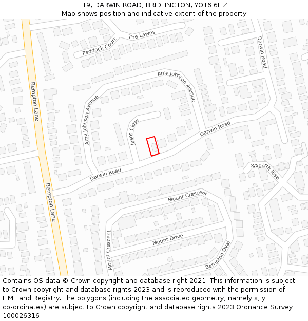 19, DARWIN ROAD, BRIDLINGTON, YO16 6HZ: Location map and indicative extent of plot